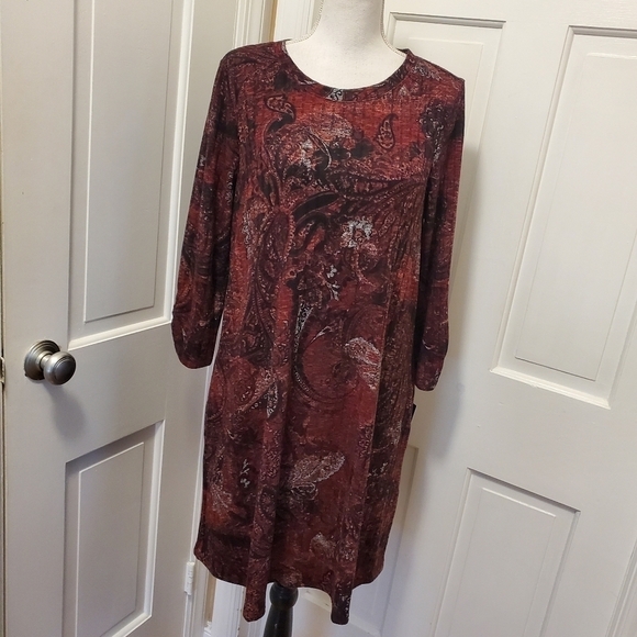 NWT Apt. 9 Paisley Print Ribbed Knit Long Sleeve Swing Dress Ret. $50 - Picture 1 of 10